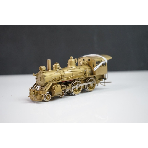 154 - Boxed Alco HO gauge MA & PA 4-4-0 American S-121 brass locomotive (Japan), unpainted, appearing vg w... 