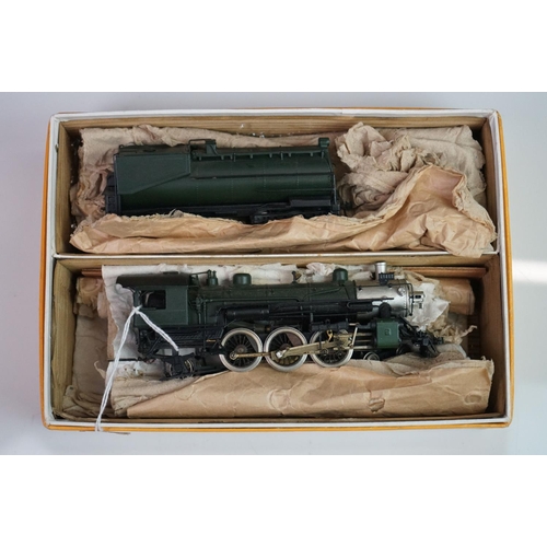 164 - Boxed Model Railroad HO gauge MB Austin 4-6-2 brass locomotive & tender, painted, appears vg, box gd... 