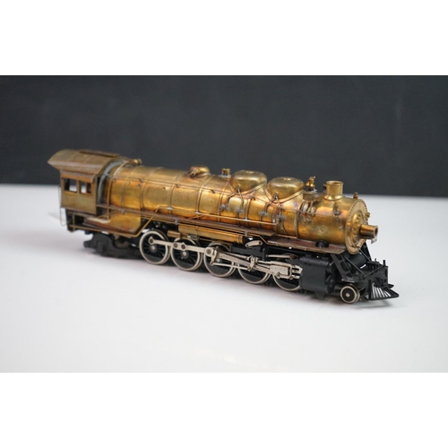 197 - Boxed Northwest Short Line HO gauge AT & SF 2-10-2 brass locomotive & tender by Toby (Japan), unpain... 