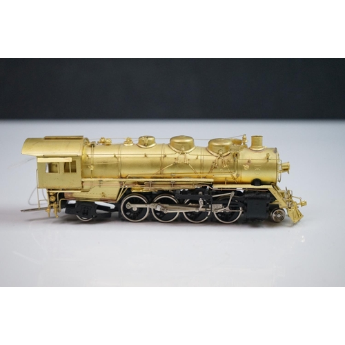 253 - Boxed Sunset Models HO gauge Santa Fe 2-8-2 3160/4000 Class brass locomotive & tender, unpainted, ma... 