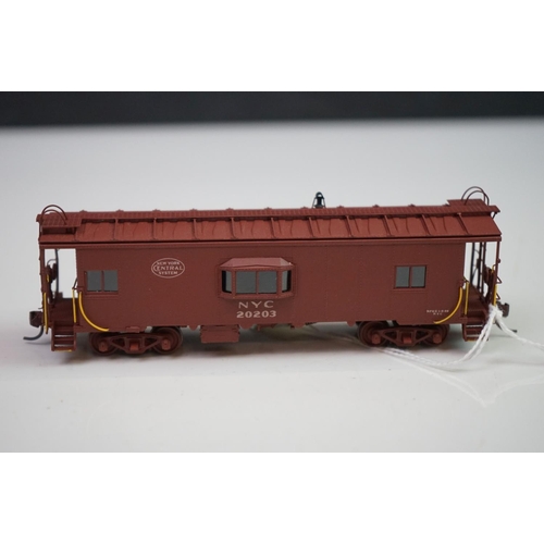 265 - Three boxed Overland Models HO gauge brass items of rolling stock to include PRR X-28a Boxcar (paint... 