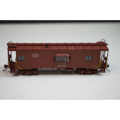 265 - Three boxed Overland Models HO gauge brass items of rolling stock to include PRR X-28a Boxcar (paint... 