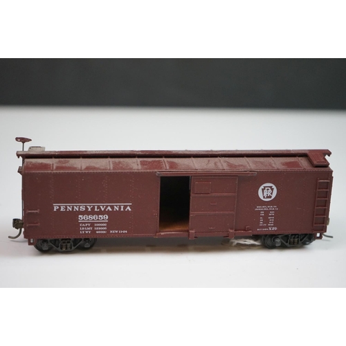 265 - Three boxed Overland Models HO gauge brass items of rolling stock to include PRR X-28a Boxcar (paint... 