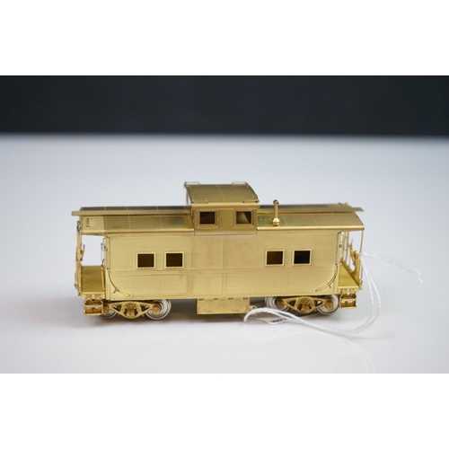 265 - Three boxed Overland Models HO gauge brass items of rolling stock to include PRR X-28a Boxcar (paint... 