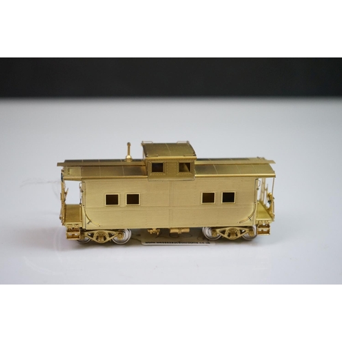 265 - Three boxed Overland Models HO gauge brass items of rolling stock to include PRR X-28a Boxcar (paint... 