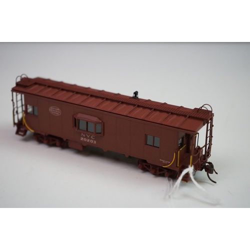 265 - Three boxed Overland Models HO gauge brass items of rolling stock to include PRR X-28a Boxcar (paint... 