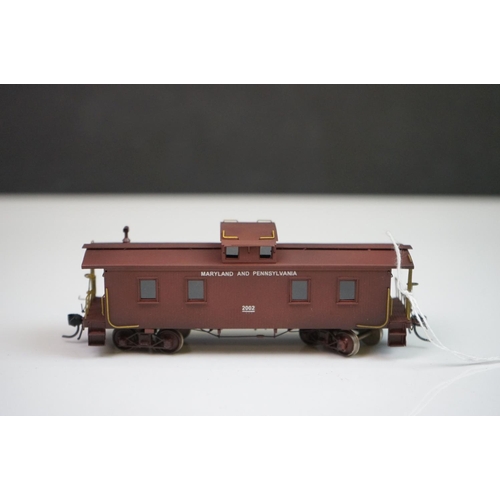 268 - Four boxed Overland Models HO gauge brass items of rolling stock to include Ma & Pa Caboose no 2002 ... 