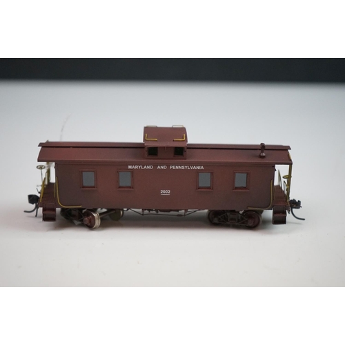 268 - Four boxed Overland Models HO gauge brass items of rolling stock to include Ma & Pa Caboose no 2002 ... 