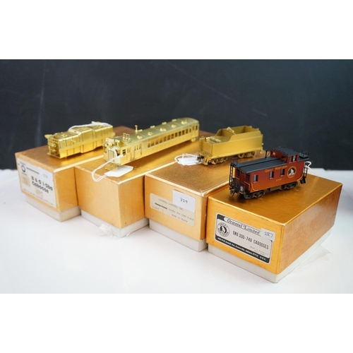 274 - Four boxed Oriental Limited HO gauge item of brass rolling stock to include B&O I-5ba Caboose made b... 