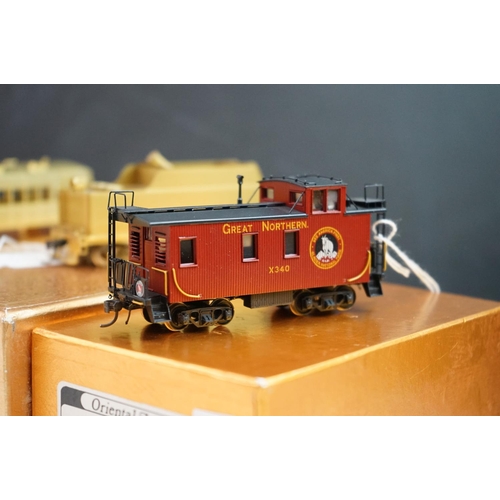 274 - Four boxed Oriental Limited HO gauge item of brass rolling stock to include B&O I-5ba Caboose made b... 