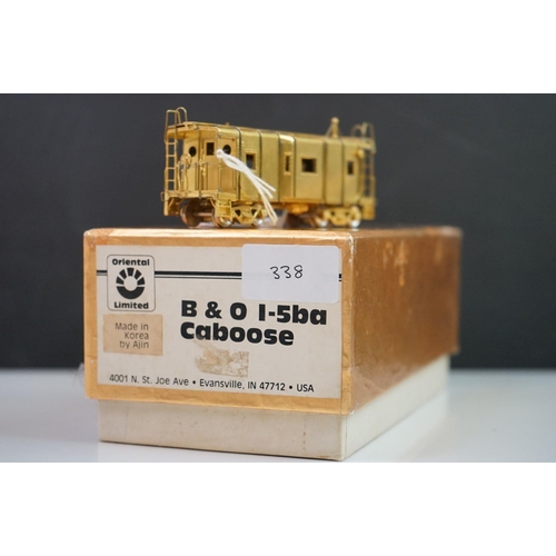 274 - Four boxed Oriental Limited HO gauge item of brass rolling stock to include B&O I-5ba Caboose made b... 