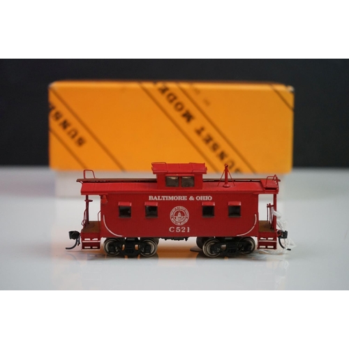 280 - Three boxed HO gauge brass items of rolling stock to include 2 x Sunset Models (PRR Class ND & B&O I... 