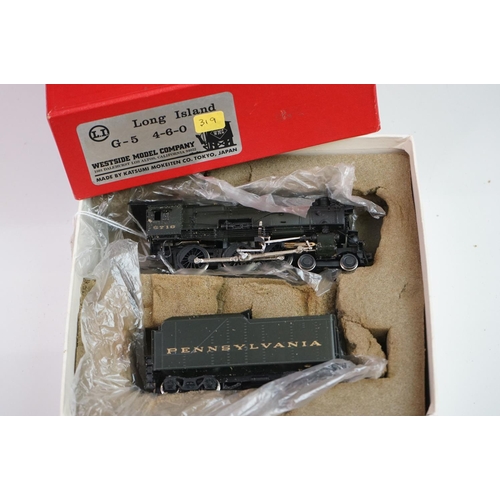 289 - Boxed Westside Model Company HO gauge G5 4-6-0 Long Island brass locomotive & tender with Pennsylvan... 