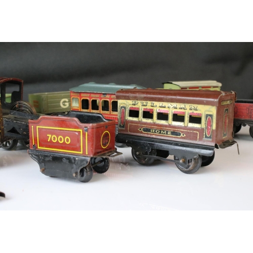 333 - 10 Items of O gauge tin plate rolling stock to include Hornby and Brimtoy plus a part engine