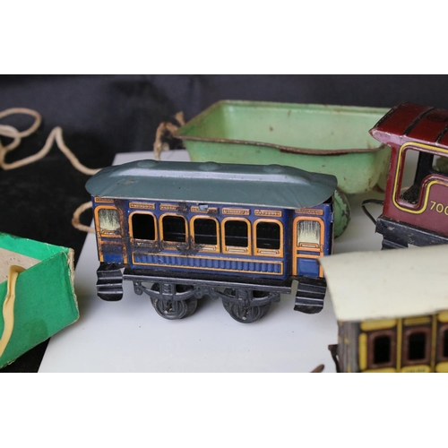 333 - 10 Items of O gauge tin plate rolling stock to include Hornby and Brimtoy plus a part engine