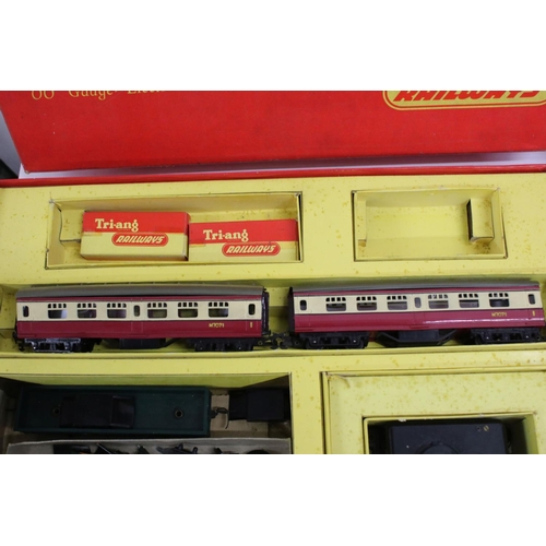 349 - Collection of OO gauge model railway contained with 2 x Triang train set boxes, includes a near comp... 