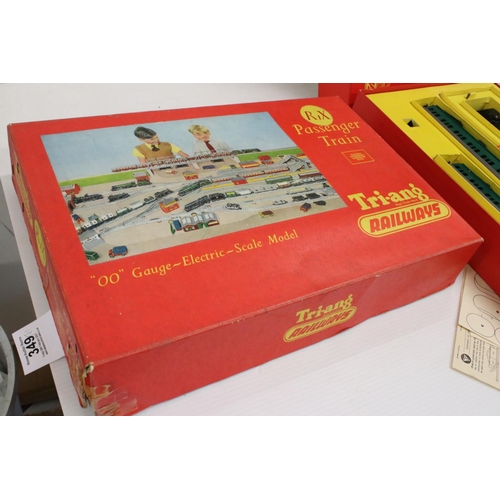 349 - Collection of OO gauge model railway contained with 2 x Triang train set boxes, includes a near comp... 