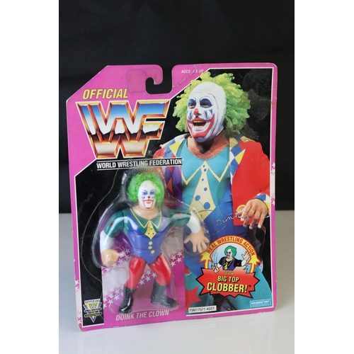 378 - WWF / WWE Wrestling - Original carded Hasbro WWF Doink The Clown figure on pink card, crease around ... 