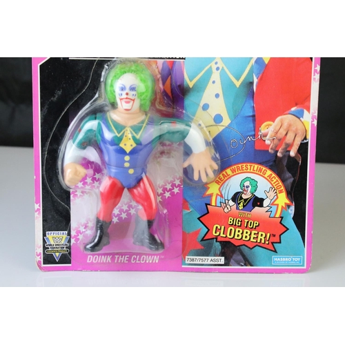 378 - WWF / WWE Wrestling - Original carded Hasbro WWF Doink The Clown figure on pink card, crease around ... 