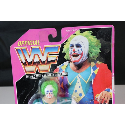 378 - WWF / WWE Wrestling - Original carded Hasbro WWF Doink The Clown figure on pink card, crease around ... 