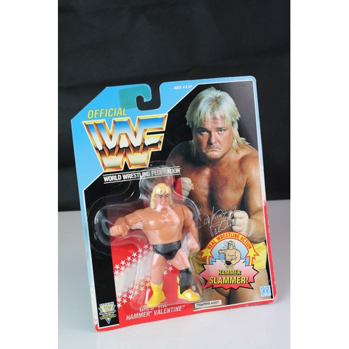 379 - WWF / WWE Wrestling - Original carded Hasbro WWF Greg The Hammer Valentine figure, creasing to botto... 