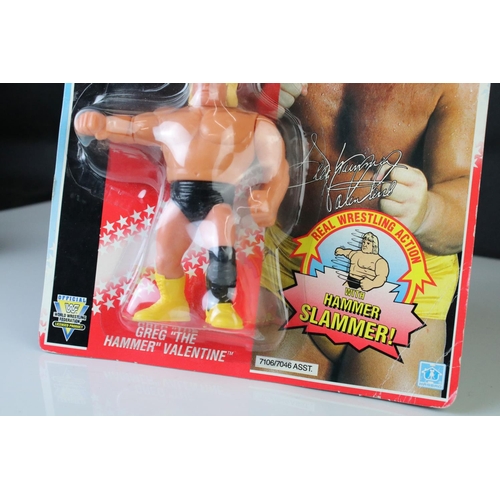 379 - WWF / WWE Wrestling - Original carded Hasbro WWF Greg The Hammer Valentine figure, creasing to botto... 