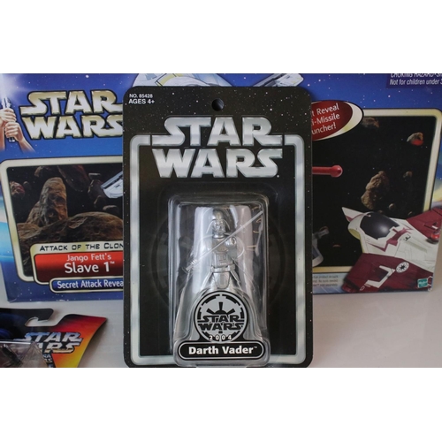 411 - Star Wars - Four boxed and carded Star Wars action figures, vehicle and play set to include Kenner L... 