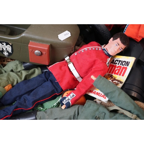 442 - Three playworn Palitoy Action Man figures to include Grenadier Guard (missing hands), Camouflage gea... 