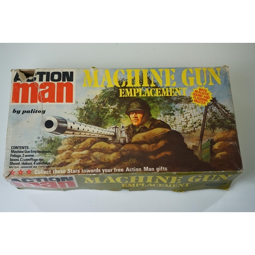 444 - Boxed Palitoy Action Man Machine Gun Emplacement, appearing complete (tatty box), plus Palitoy Actio... 