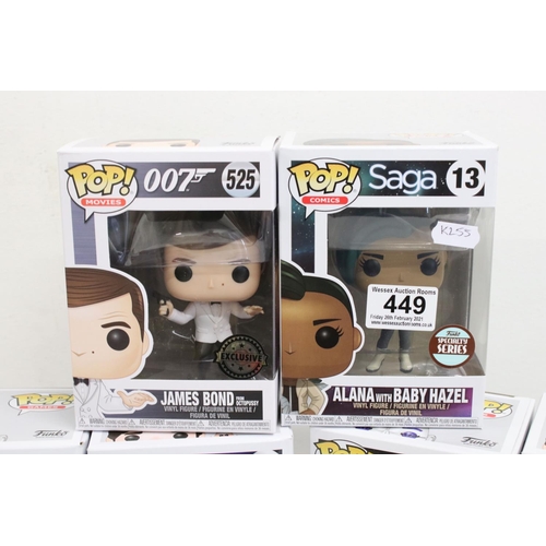 449 - 10 x Boxed Funko Pop Vinyls to include 13 Alana with Baby Hazel, 2 x 174 Mr Meeseeks, 2 x 227 Ballor... 