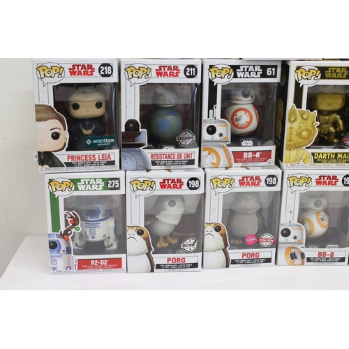 450 - Star Wars - 24 X Boxed Star Wars Funko Pop Vinyls to include 09 Darth Maul, 61 BB-8, 124 Yoda, 157 D... 