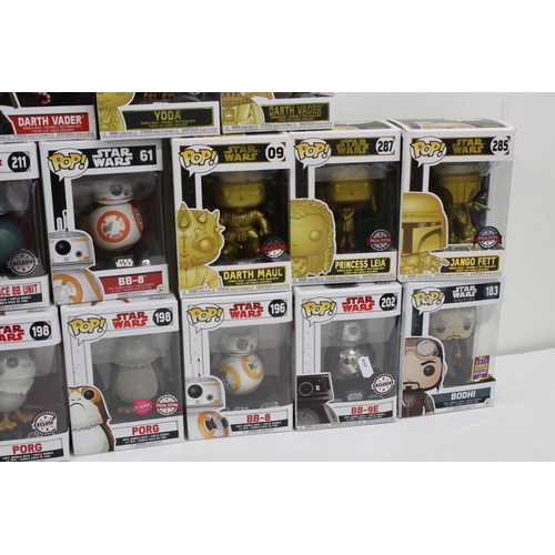 450 - Star Wars - 24 X Boxed Star Wars Funko Pop Vinyls to include 09 Darth Maul, 61 BB-8, 124 Yoda, 157 D... 