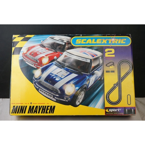 470 - Two boxed Scalextric sets to include C8310 Sport World and Mini Mayhem, both appearing complete but ... 