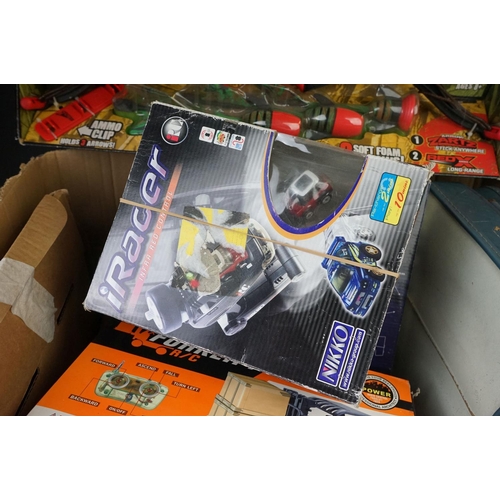 483 - Quantity of toys to include MB Robotix R1000 Basic Set, Zing Air Hunterz Z-Curve Bow, Super Soccer e... 