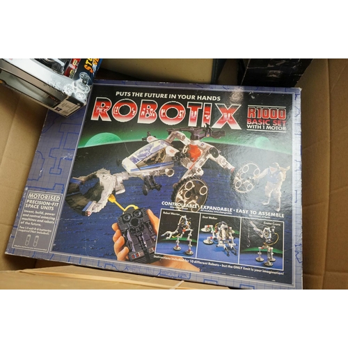 483 - Quantity of toys to include MB Robotix R1000 Basic Set, Zing Air Hunterz Z-Curve Bow, Super Soccer e... 