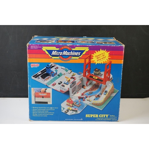 485 - Boxed Galoob Micro Machines Super City Toolbox and 9 x mini playsets, appearing complete but uncheck... 