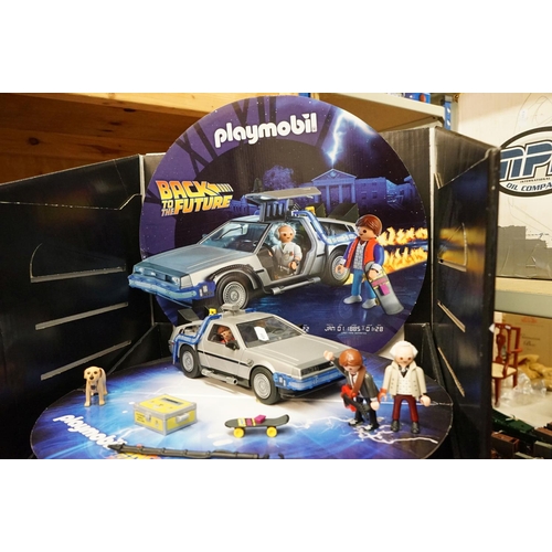 489 - Playmobil Back To The Future store display unit, with Delorian, 3 x figures and accessories