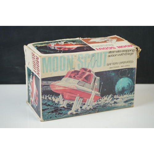 493 - Boxed battery operated Moon Scout, and boxed battery operated Moonranger, with reproduction box