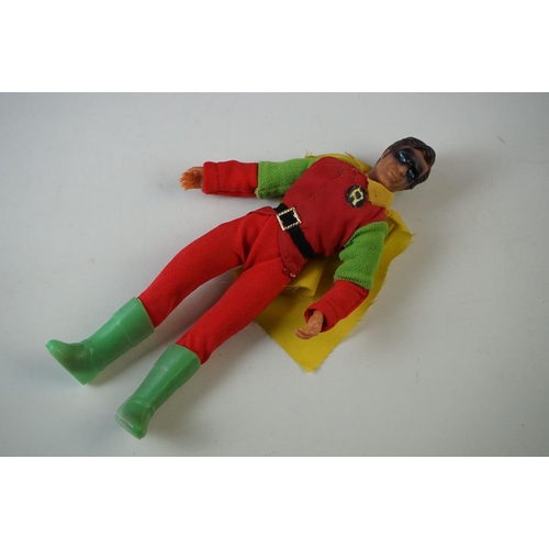 499 - Five playworn Mego action figures to include Batman, Robin, Batman, Superman and Uhura, grubby cloth... 