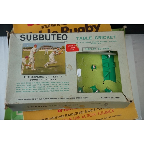 505 - Five boxed Subbuteo sets to include Table Cricket, Rugby, 2 x Club Edition and International Floodli... 