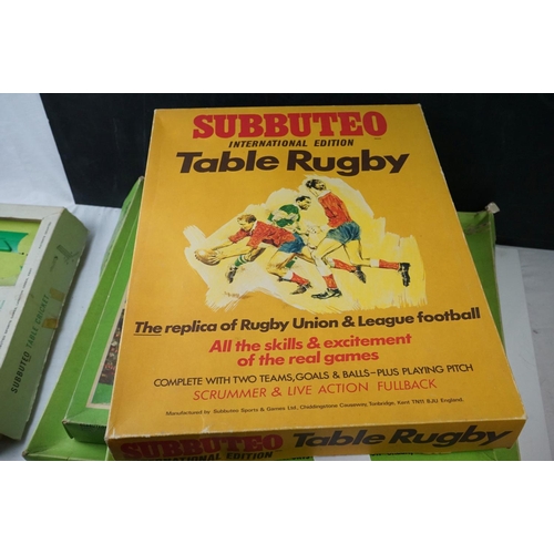 505 - Five boxed Subbuteo sets to include Table Cricket, Rugby, 2 x Club Edition and International Floodli... 