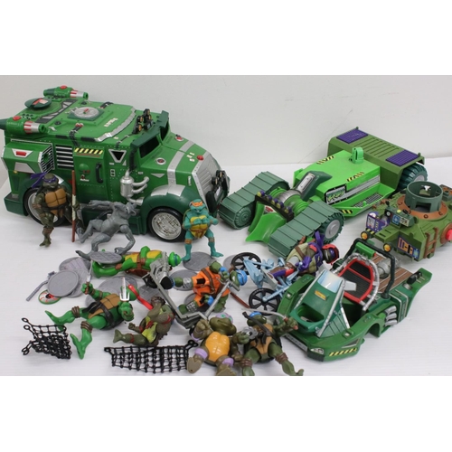 523a - Group of circa 2000's Playmates Teenage Mutant Ninja Turtles to include 9 x figures, and 3 x vehicle... 