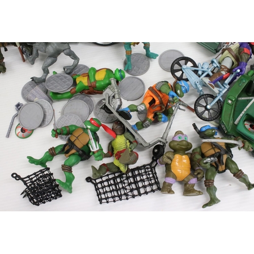 523a - Group of circa 2000's Playmates Teenage Mutant Ninja Turtles to include 9 x figures, and 3 x vehicle... 