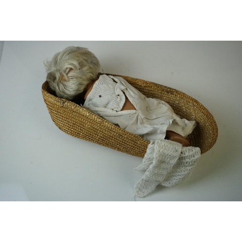 554 - Original Sasha baby doll in basket, grubby but in order overall, needs a clean