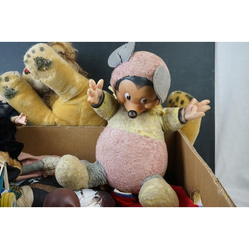 570 - Quantity of mid 20th C onwards soft toys, plastic dolls and childs toys to include Deans Bear, soft ... 