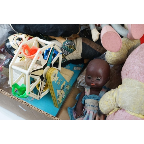 570 - Quantity of mid 20th C onwards soft toys, plastic dolls and childs toys to include Deans Bear, soft ... 