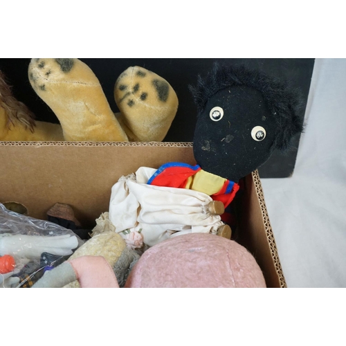 570 - Quantity of mid 20th C onwards soft toys, plastic dolls and childs toys to include Deans Bear, soft ... 