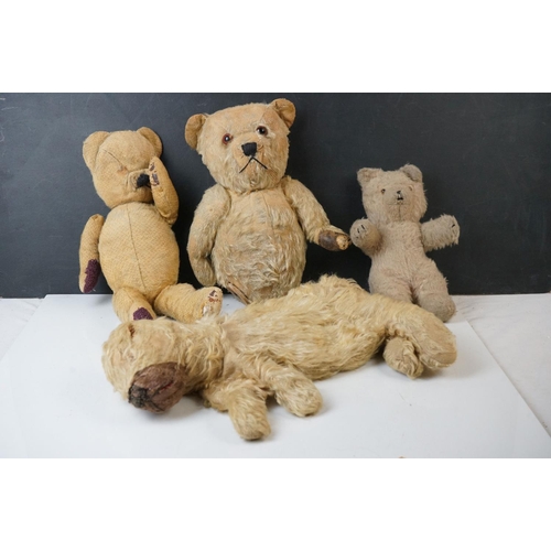 571 - Four early 20th C bears & soft toys, all unmarked and showing heavy wear