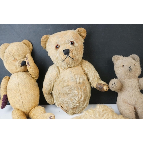 571 - Four early 20th C bears & soft toys, all unmarked and showing heavy wear