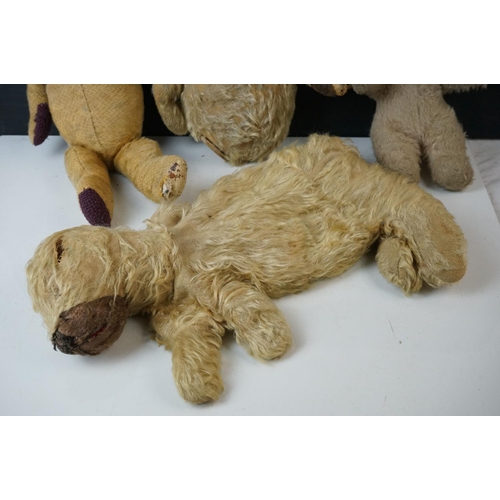 571 - Four early 20th C bears & soft toys, all unmarked and showing heavy wear